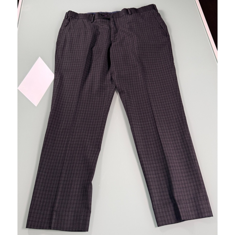 Luxure Louis Philippe Slim Fit Dress Pants Mens Dark Gray Plaid Preppy - 38x29